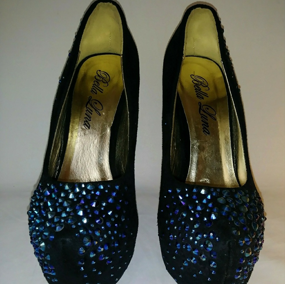 Bella Luna glamorous black suede pumps